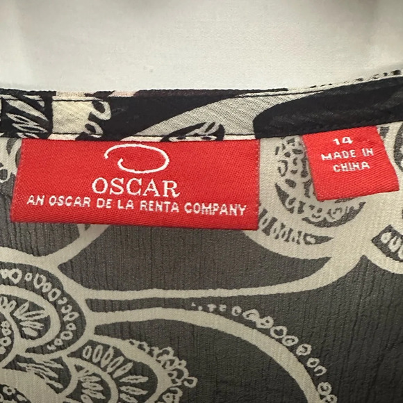 Oscar By Oscar De La Renta Silk Floral Tunic Embroidered Size 14 Black Sheer - Picture 3 of 5